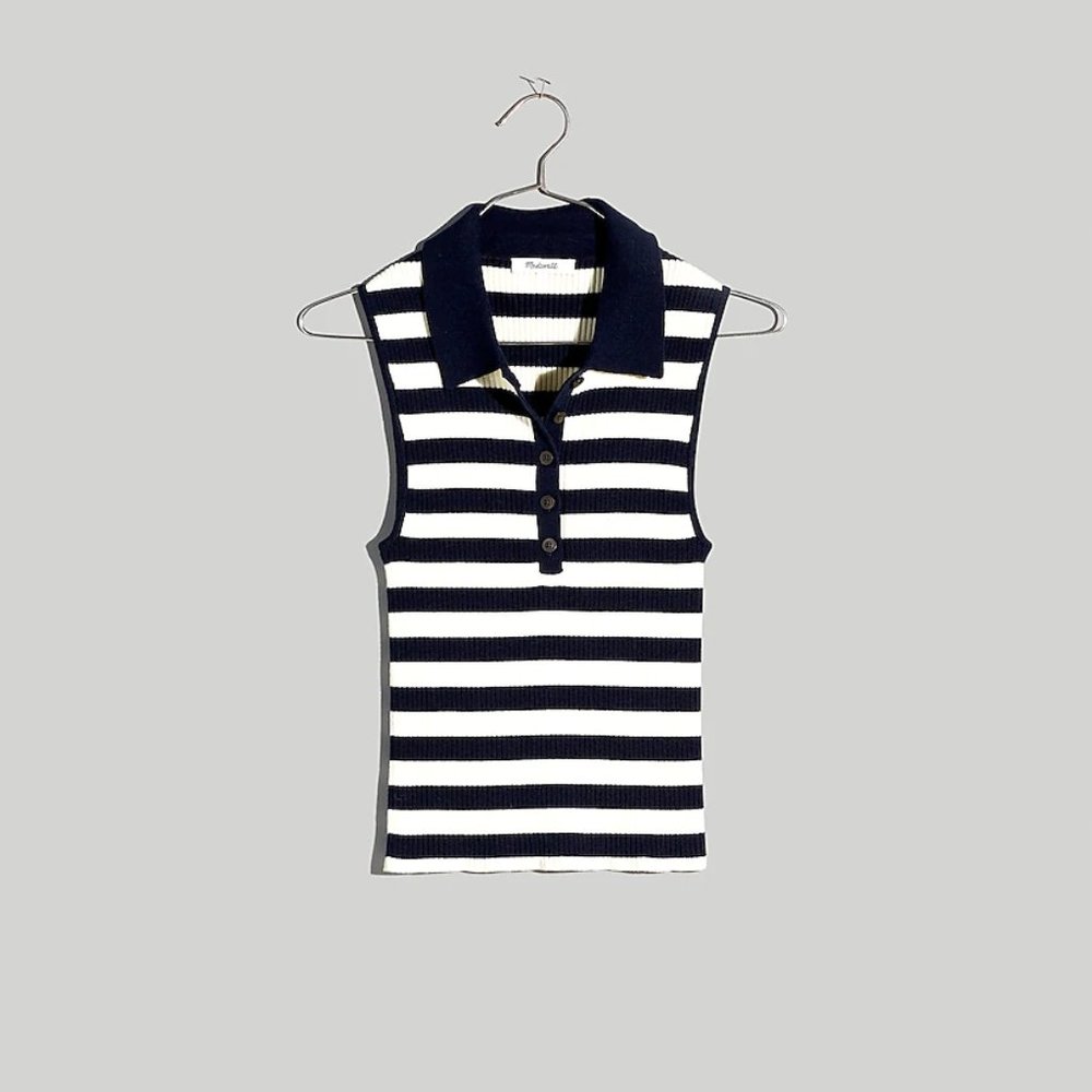 Madewell Owen Polo Sweater Tank in Stripe Size Large